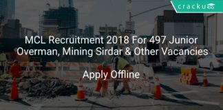 MCL Recruitment 2018 Apply Offline For 497 Junior Overman, Mining Sirdar & Other Vacancies