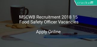 MSCWB Recruitment 2018 Apply Online 15 Food Safety Officer Vacancies