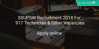 SSUPSW Recruitment 2018 Apply Online For 917 Technician & Other Vacancies