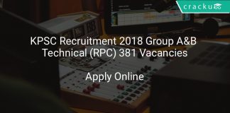 KPSC Recruitment 2018 Group A&B Technical (RPC) 381 Vacancies