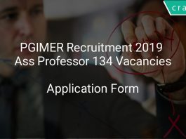 PGIMER Recruitment 2019 Assistant Professor 134 Vacancies