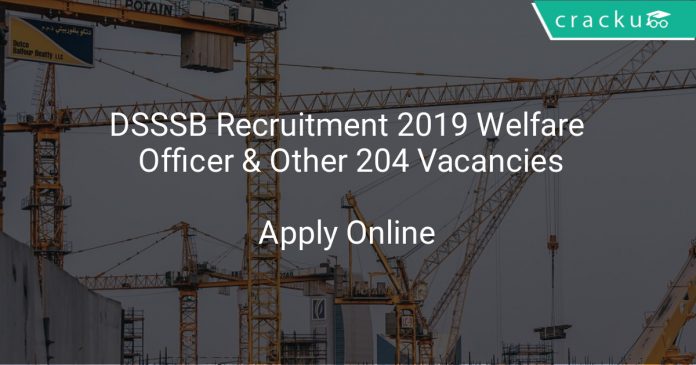 DSSSB Recruitment 2019 Welfare Officer & Other 204 Vacancies