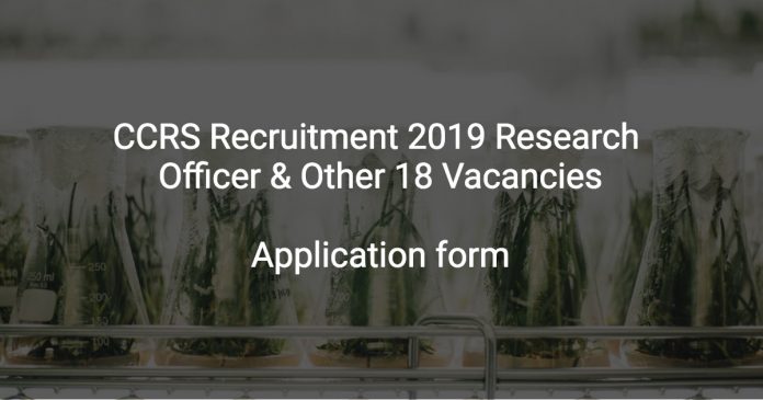 CCRS Recruitment 2019 Research Officer & Other 18 Vacancies
