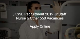JKSSB Recruitment 2019 Jr Staff Nurse & Other 550 Vacancies