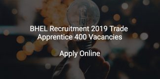 BHEL Recruitment 2019 Trade Apprentice 400 Vacancies