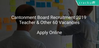 Cantonment Board Recruitment 2019 Teacher & Other 60 Vacancies