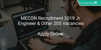 MECON Recruitment 2019 Jr Engineer & Other 205 Vacancies
