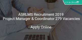 ASRLMS Recruitment 2019 Project Manager & Coordinator 279 Vacancies