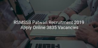 RSMSSB Patwari Recruitment 2019 Apply Online 3835 Vacancies