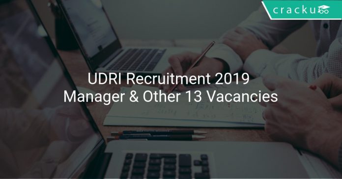 UDRI Recruitment 2019 Manager & Other 13 Vacancies