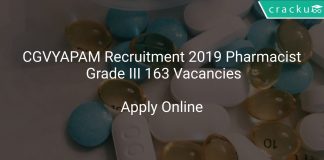 CGVYAPAM Recruitment 2019 Pharmacist Grade III 163 Vacancies