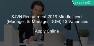 SJVN Recruitment 2019 Middle Level (Manager, Sr Manager, DGM) 13 Vacancies