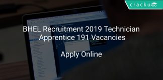 BHEL Recruitment 2019 Technician Apprentice 191 Vacancies
