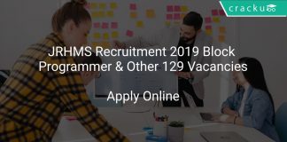 JRHMS Recruitment 2019 Block Programmer & Other 129 Vacancies