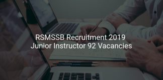 RSMSSB Recruitment 2019 Junior Instructor 92 Vacancies