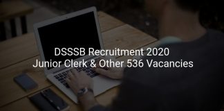 DSSSB Recruitment 2020 Junior Clerk & Other 536 Vacancies