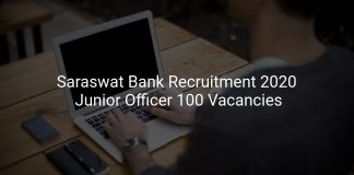 Saraswat Bank Recruitment 2020 Junior Officer 100 Vacancies