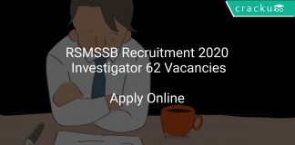 RSMSSB Recruitment 2020 Investigator 62 Vacancies