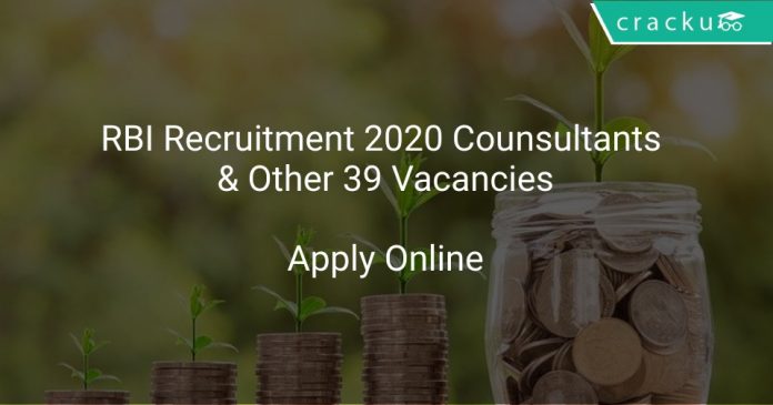 RBI Recruitment 2020 Counsultants & Other 39 Vacancies