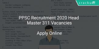 PPSC Recruitment 2020 Head Master 311 Vacancies