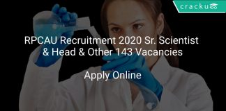 RPCAU Recruitment 2020 Sr. Scientist & Head & Other 143 Vacancies