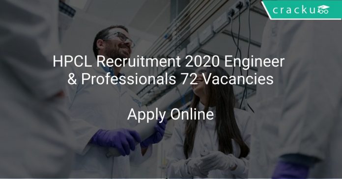 HPCL Recruitment 2020 Engineer & Professionals 72 Vacancies