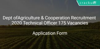 Dept ofAgriculture & Cooperation Recruitment 2020 Technical Officer 175 Vacancies