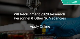 WII Recruitment 2020 Research Personnel & Other 36 Vacancies