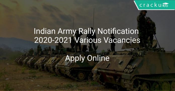Indian Army Rally Notification 2020-2021 Various Vacancies