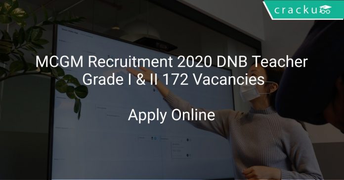 MCGM Recruitment 2020 DNB Teacher Grade I & II 172 Vacancies
