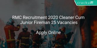 RMC Recruitment 2020 Cleaner Cum Junior Fireman 25 Vacancies