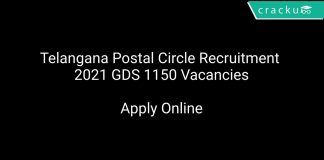 Telangana Postal Circle Recruitment 2021 GDS 1150 Vacancies
