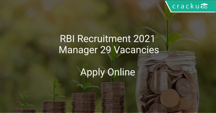 RBI Recruitment 2021 Manager 29 Vacancies
