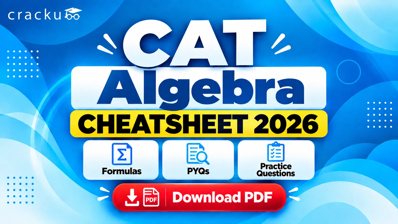 CAT Algebra Cheat Sheet 2026, Formulas with Questions PDF image