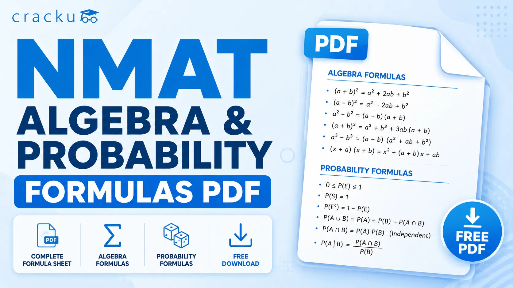 NMAT Algebra and Probability Formulas PDF, Download Free image