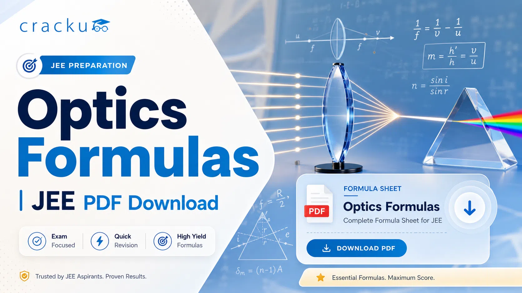 Optics Formulas For JEE 2027, Check & Download PDF