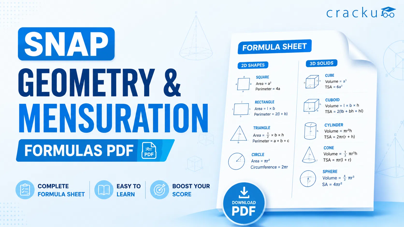 SNAP  Geometry & Mensuration Formulas PDF, Download Free