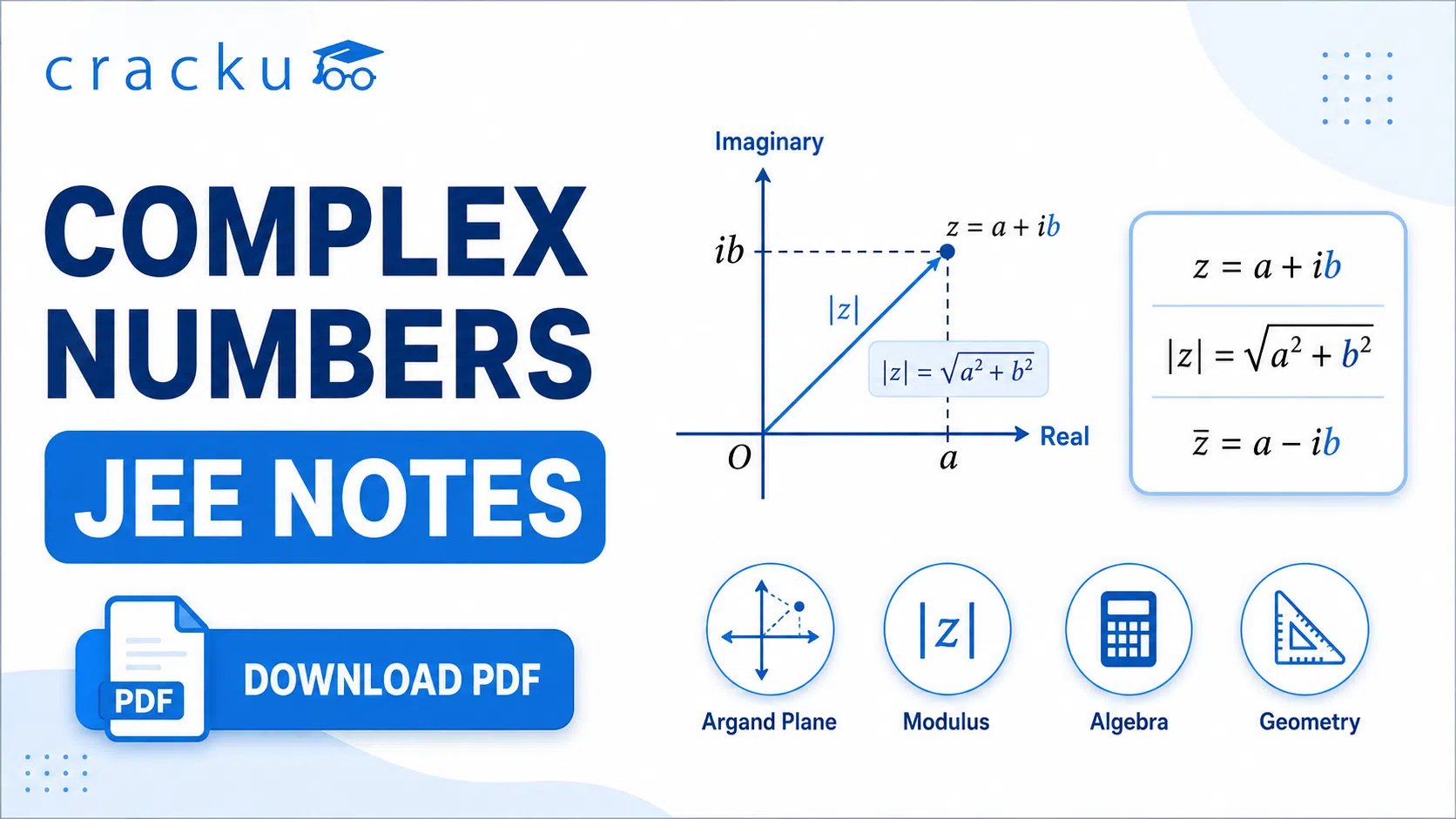 Complex Numbers JEE Notes PDF, Formulas, Practice Questions