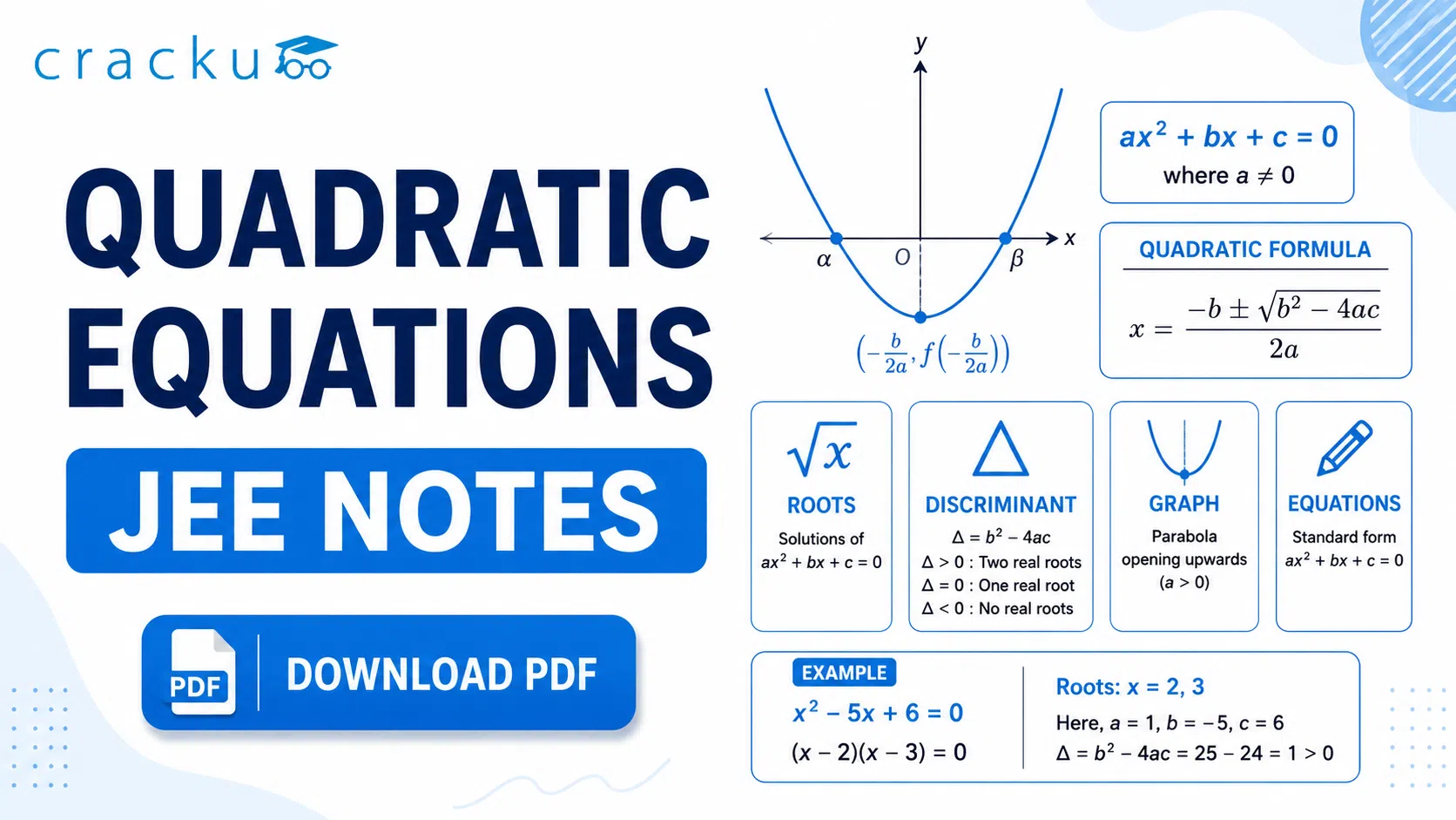 Quadratic Equations JEE Notes, Download PDF & Formulas