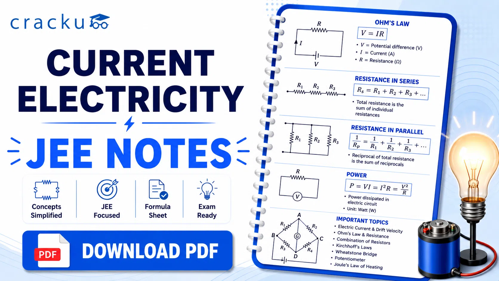 Current Electricity JEE Notes, Download PDF & Formulas