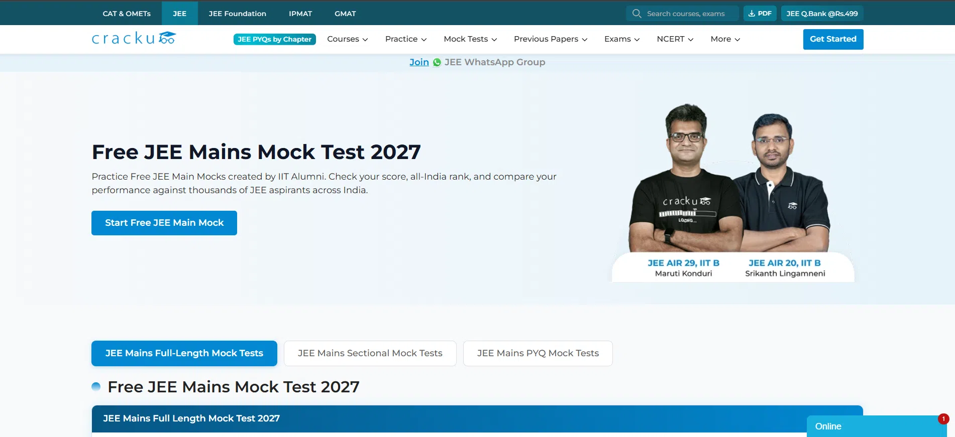 Free JEE Mains Mock Test